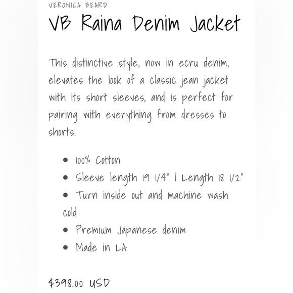 VERONICA BEARD VB Raina Denim Jacket Cream Cropped - Picture 5 of 15
